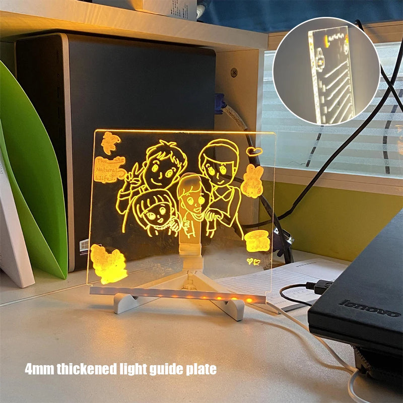 Ilumine placa de mensagem acrílica regravável diy crianças brilhante prancheta lâmpada de mensagem com 7 canetas coloridas