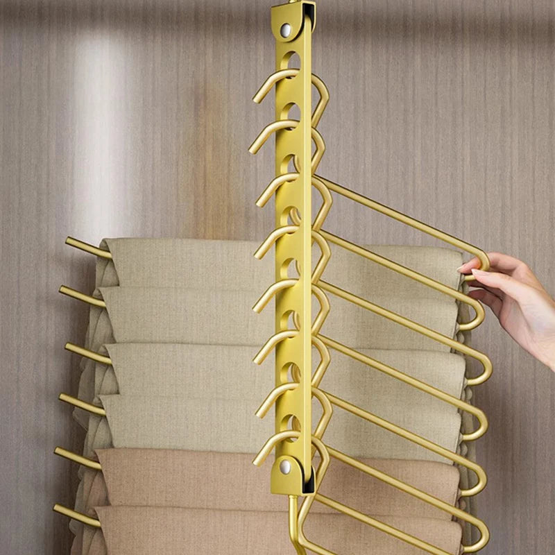 Rack de armazenamento com 8 buracos para cabide de roupas, liga de alumínio, ganchos mágicos rotativos, organizador, guarda-roupa, economizador de espaço