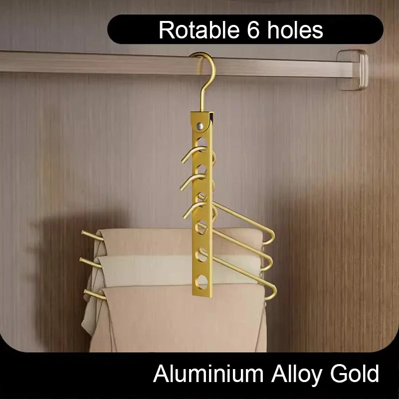 Rack de armazenamento com 8 buracos para cabide de roupas, liga de alumínio, ganchos mágicos rotativos, organizador, guarda-roupa, economizador de espaço
