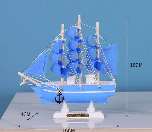 Modelo de veleiro de madeira para escritório e sala, decoração estilo mediterrâneo, artesanato criativo, vela suave, 1pc