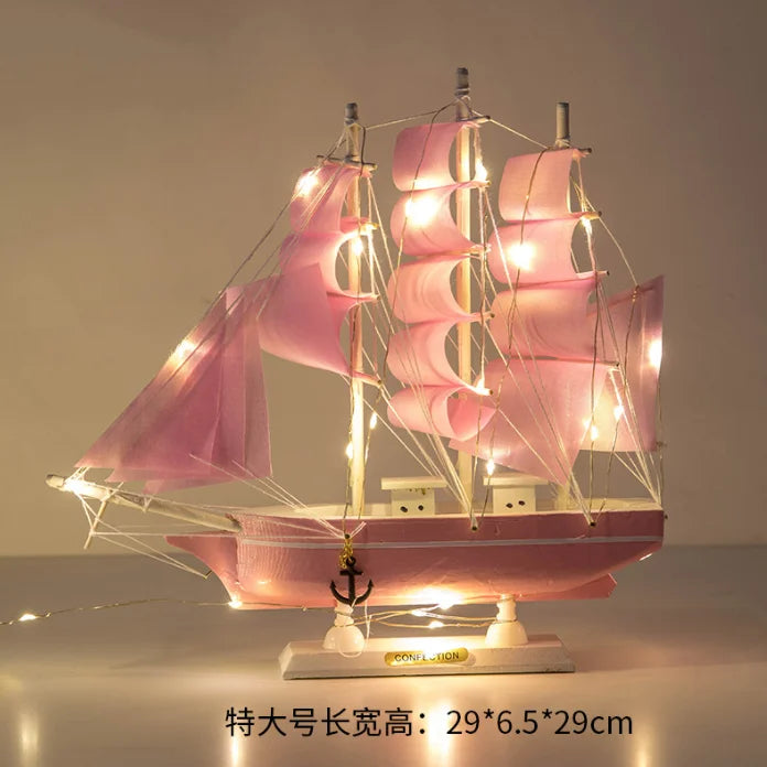 Modelo de veleiro de madeira para escritório e sala, decoração estilo mediterrâneo, artesanato criativo, vela suave, 1pc