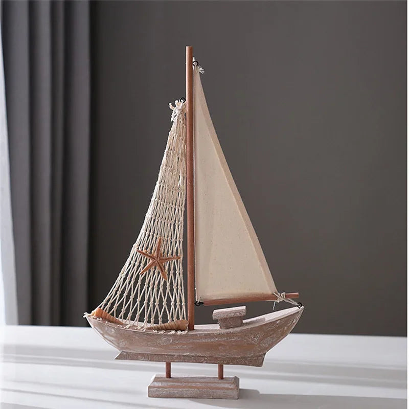 Estatuetas de Barco a vela de Madeira, Estilo Mediterrâneo, Veleiro de Madeira, Artesanato, Sala De Estar Em Casa, Decoração Náutica Presente