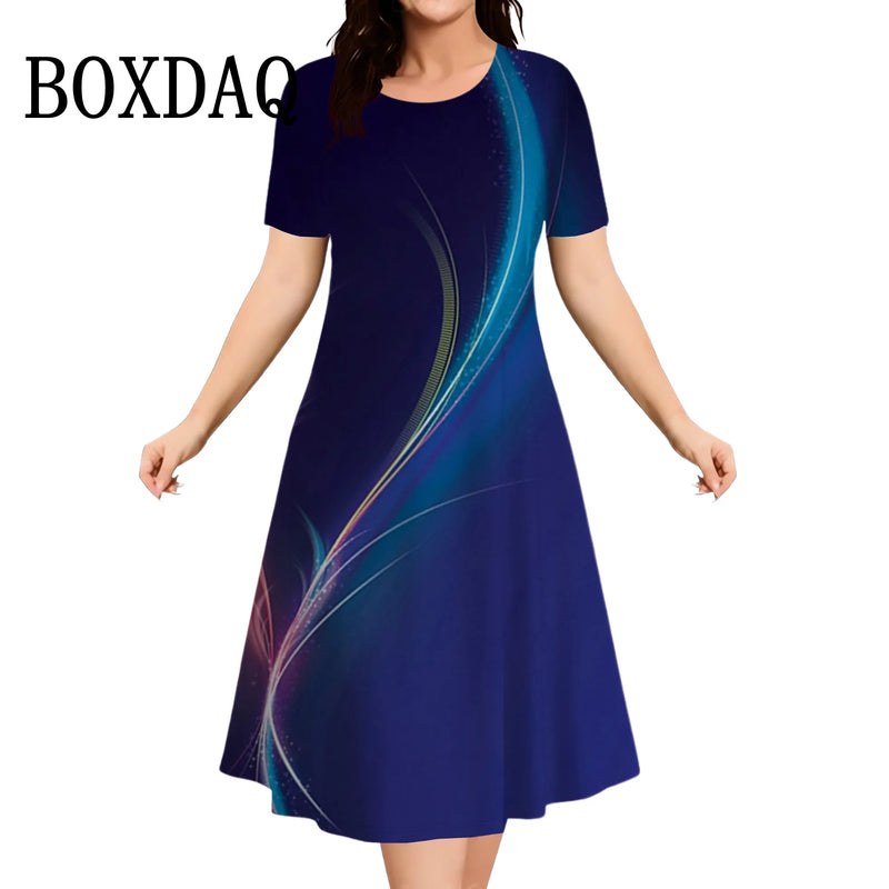 2025 novos vestidos femininos listrado impressão elegante moda casual vestidos de manga curta plus size feminino verão solto tamanhos grandes vestido