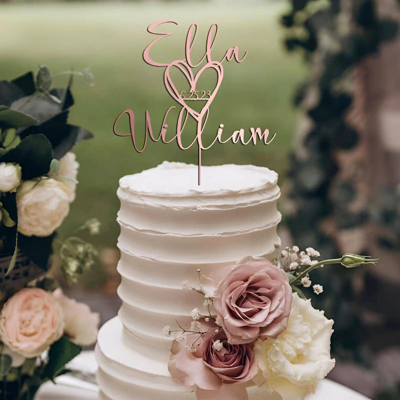 Toppers de bolo de casamento personalizados com data - A001, toppers de bolo acrílicos personalizados para casamento e madeira