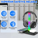 Auscultadores sem fio Stand Charger, RGB Atmosfera Light, Gaming Headset Bracket, telefone móvel, fone de ouvido Bluetooth, carregamento Dock, 3in 1