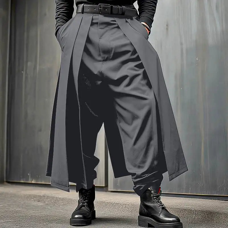 Incerun-calças plissadas soltas para homens, cor sólida, casual, perna larga, streetwear, moda
