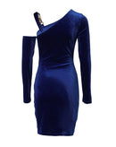 Vestido de noite feminino 2025 outono inverno mais recente sexy veludo um ombro corrente ruched mini vestido magro casamento convidado saia curta