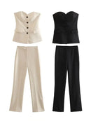 Conjunto Elegante Feminino: Top Tomara que Caia e Calça de Cintura Alta