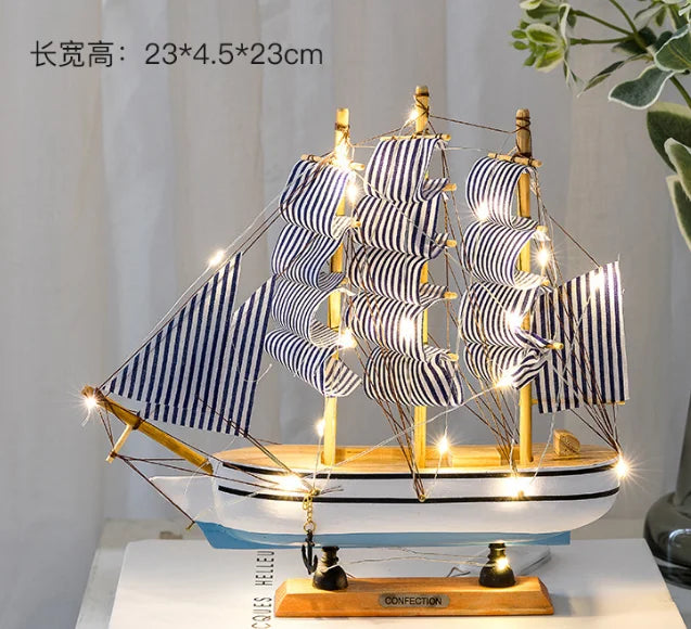 Modelo de veleiro de madeira para escritório e sala, decoração estilo mediterrâneo, artesanato criativo, vela suave, 1pc