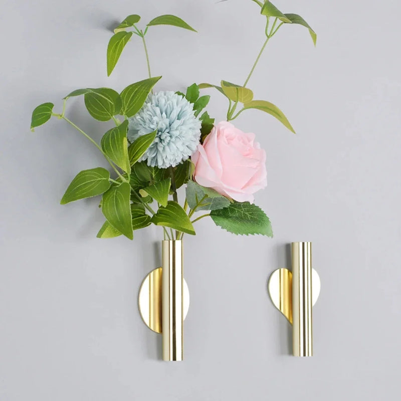 Criativo Rose Golden Vase Wall Holder, vaso de flores de aço inoxidável, decoração do casamento para sala de estar, espelho, 1Pc