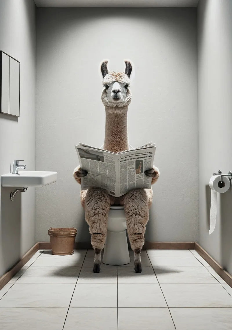 WC Animais Pintura De Lona, Leitura De Jornal, Ovelha Jacaré, Cartaz Doberman Print, Arte Da Parede, Room Pictures, Decoração De Casa