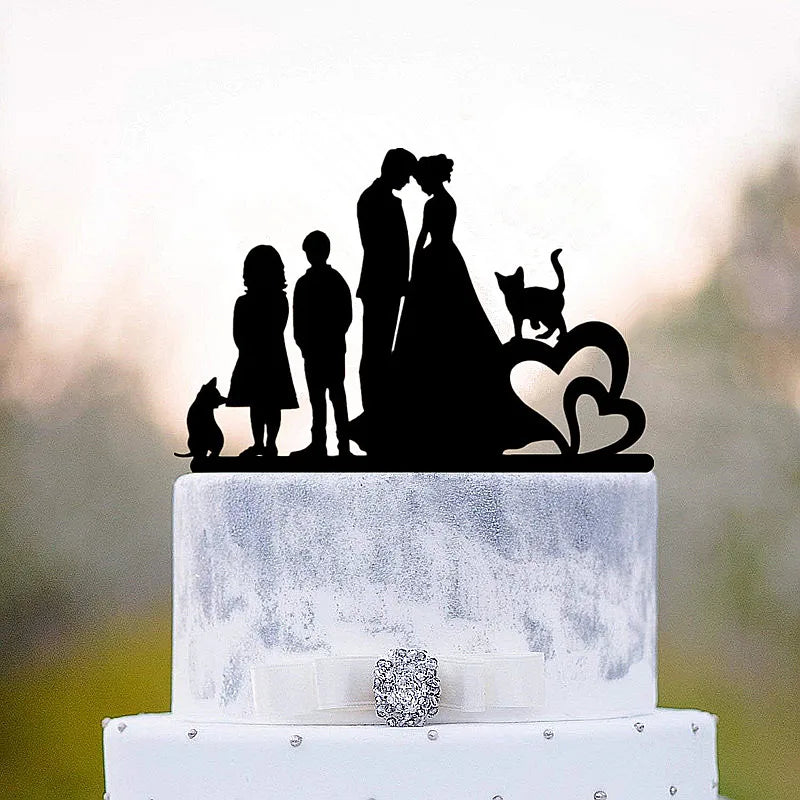 Topper do bolo do estilo familiar para crianças, aniversário do cão, decorações nupciais do chuveiro, decoração rústica do bolo, decoração do bolo do presente
