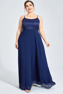 Flycurvy Plus Size Formal Azul Marinho Chiffon Mesh Planta Impressão Lace-Up Duas Peças Vestido Maxi