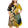 Vestido de gota de chuva verde verde feminino, manga curta, decote em O, solto, vestidos plus size, impressão 3D, mini, casual, moda verão, 5XL, 6XL