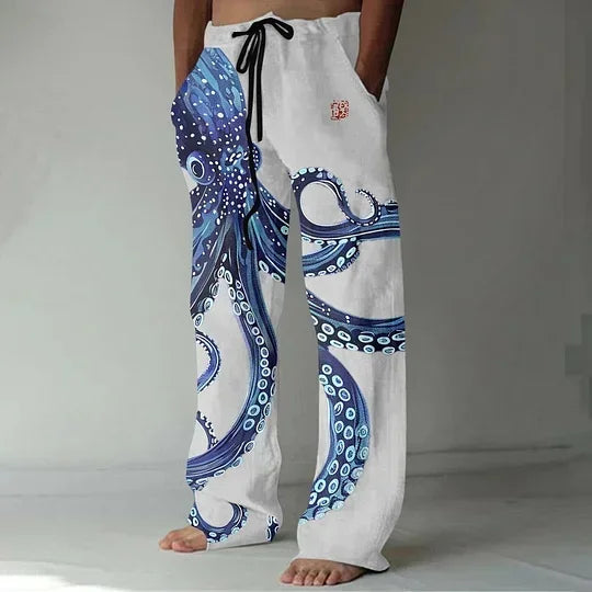 Calça havaiana floral masculina, imagem digital, casual de luxo social fashion, elegante roupa retrô
