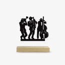 Diy música banda ornamento de ferro com base de madeira sinfonia orquestra escultura de metal arte estatueta
