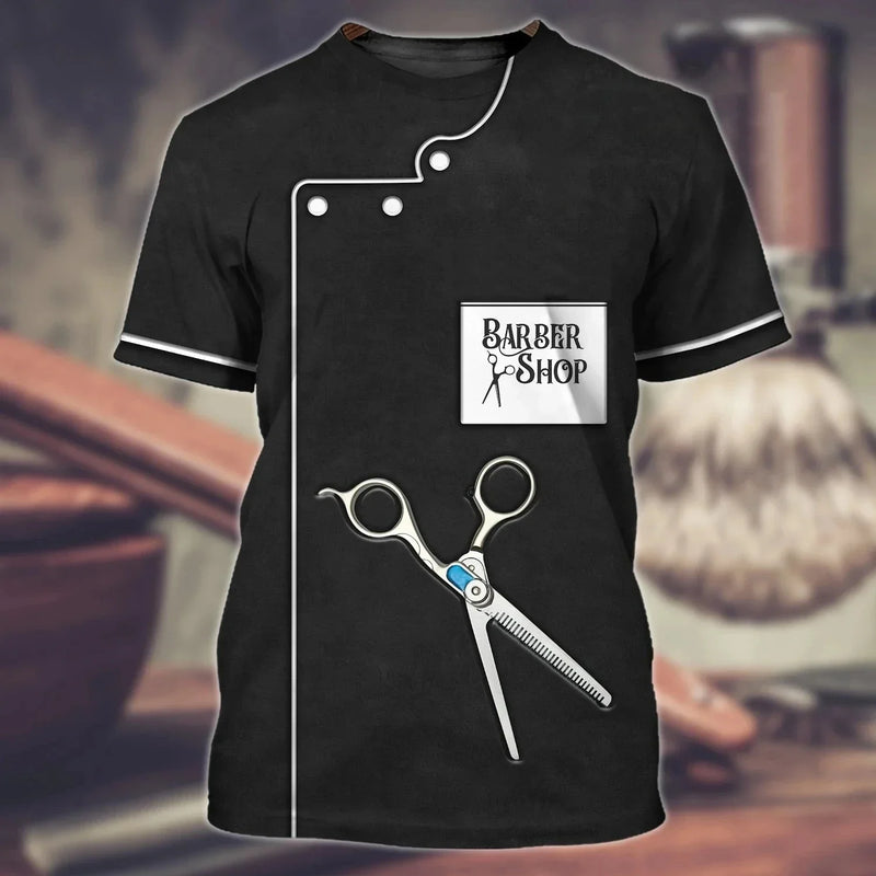 Camiseta para barbeiro masculina, camiseta casual com estampa 3D, personalidade hip hop, gola redonda, manga curta, moda verão
