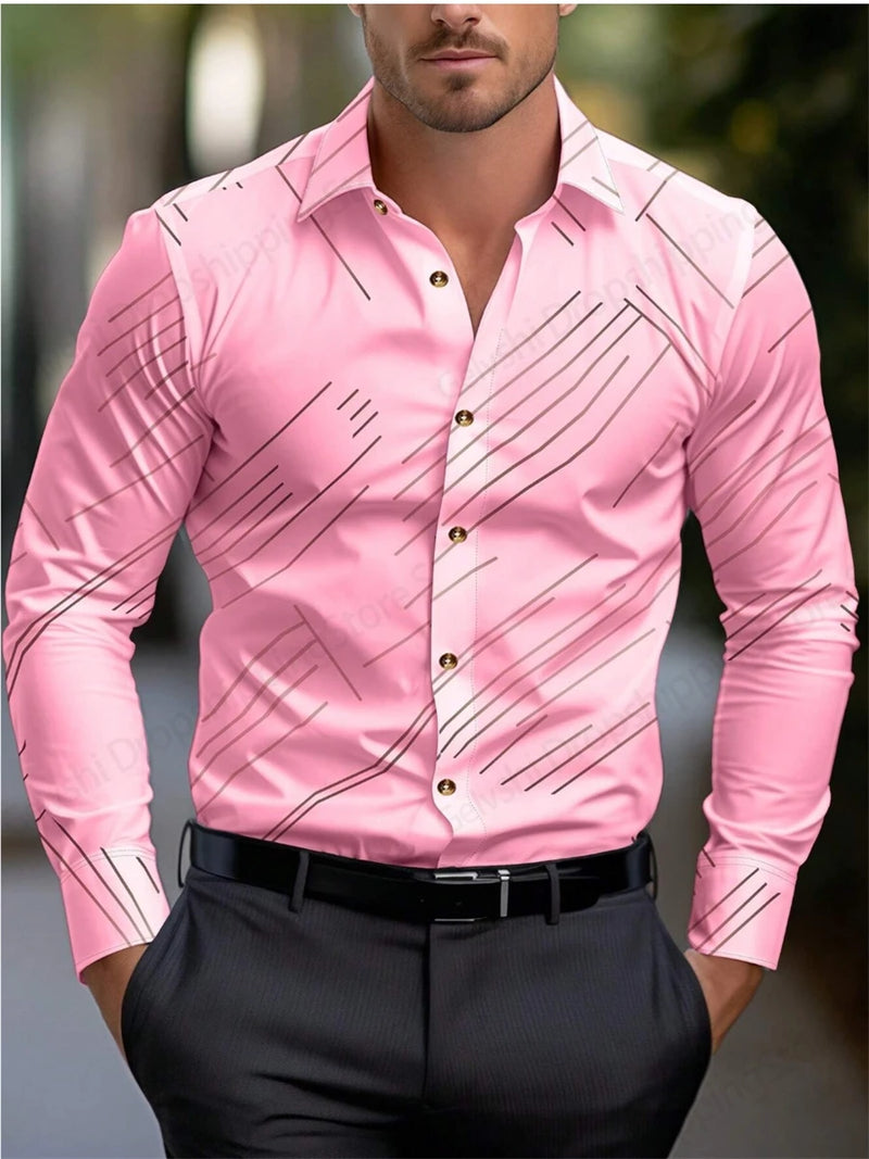 Camisas havaianas de manga comprida masculina, lapela casual de negócios, blusa de praia, roupas masculinas, moda feminina, rua vocacional, verão