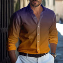 Moda Outono Gradiente Cores Camisa Dos Homens de Negócios Casuais Camisas de Botão de Manga Longa Dos Homens Slim Fit Lapela Camisas Roupas