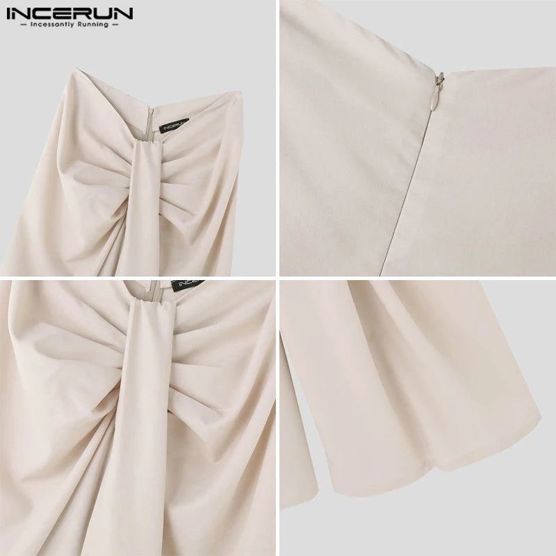 INCERUN-Calças de perna larga masculinas, corredores plissados com zíper, calças casuais, streetwear solto, calças compridas monocromáticas, S-5XL, Moda