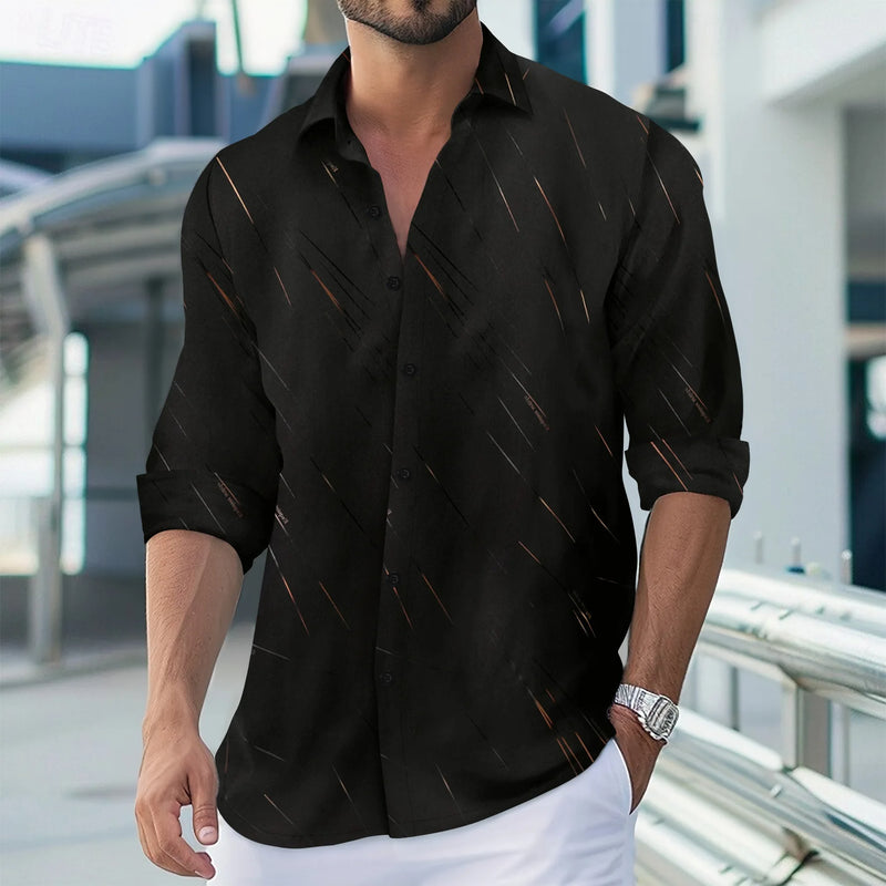 Europa e nos Estados Unidos transfronteiriço músculo louco venda quente nova moda masculina linha impressão casual camisa de lapela de manga longa
