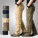 Calça masculina de algodão multi bolsos, jogger casual masculino, calça ao ar livre, primavera, outono, plus size 44