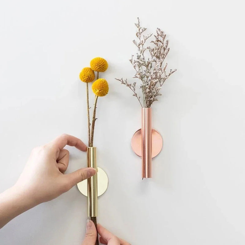 Criativo Rose Golden Vase Wall Holder, vaso de flores de aço inoxidável, decoração do casamento para sala de estar, espelho, 1Pc