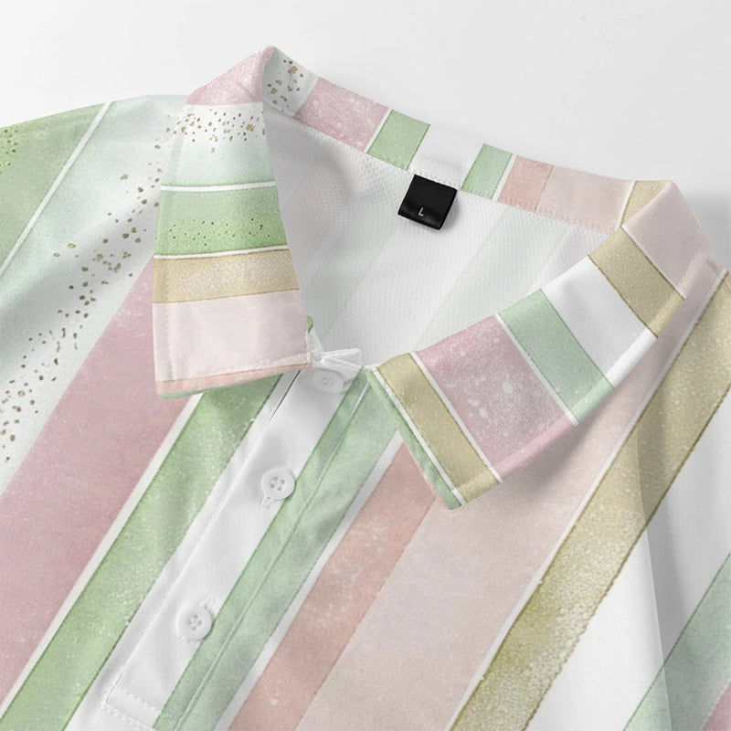 Camisa polo listrada para homens, botão de lapela casual, adequado para compras e golfe, plus size, rosa, verde, laranja, 1