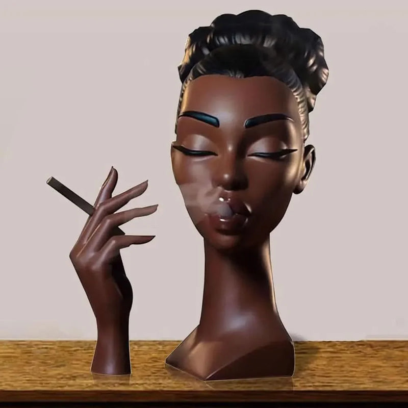 Novo queimador de incenso de cabeça, queimador de incenso de resina de rosto feminino preto nobre e 60 cones de incenso, exibição de artesanato para quarto e escritório