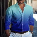 Moda Outono Gradiente Cores Camisa Dos Homens de Negócios Casuais Camisas de Botão de Manga Longa Dos Homens Slim Fit Lapela Camisas Roupas