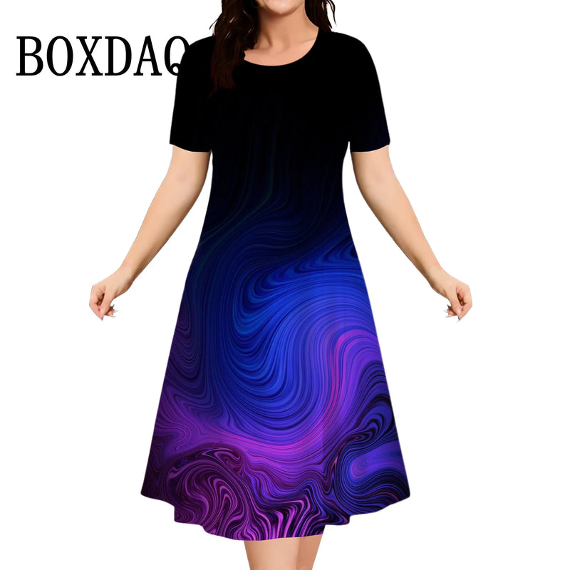 2025 novos vestidos femininos listrado impressão elegante moda casual vestidos de manga curta plus size feminino verão solto tamanhos grandes vestido