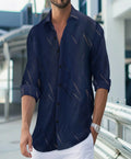 Europa e nos Estados Unidos transfronteiriço músculo louco venda quente nova moda masculina linha impressão casual camisa de lapela de manga longa