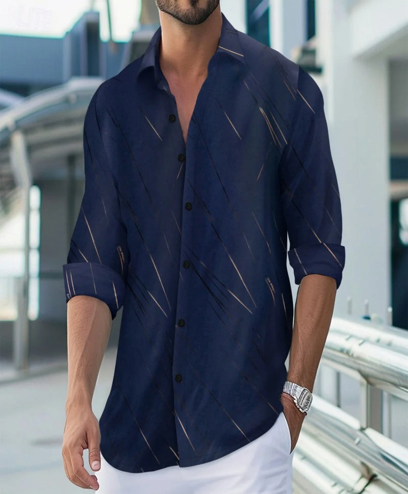 Europa e nos Estados Unidos transfronteiriço músculo louco venda quente nova moda masculina linha impressão casual camisa de lapela de manga longa