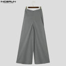 INCERUN-Calças de perna larga masculinas, corredores plissados com zíper, calças casuais, streetwear solto, calças compridas monocromáticas, S-5XL, Moda