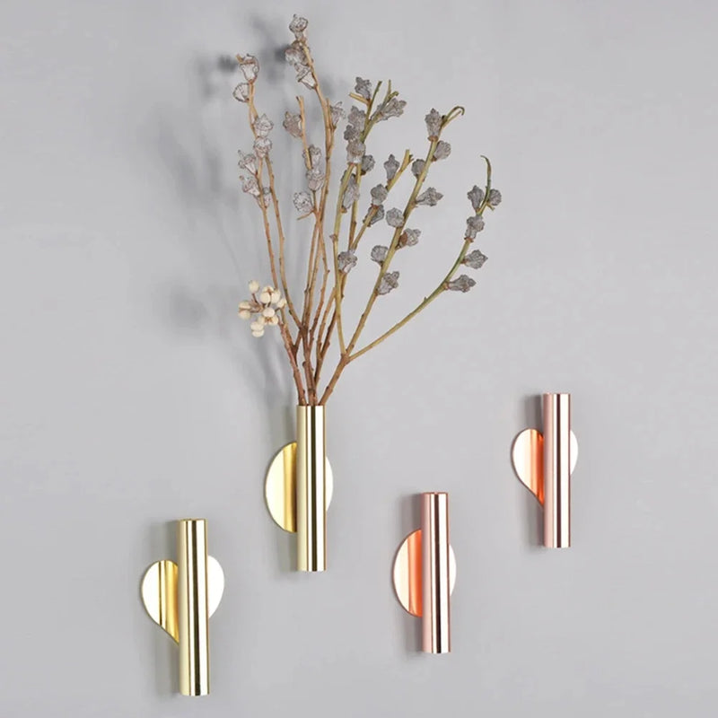 Criativo Rose Golden Vase Wall Holder, vaso de flores de aço inoxidável, decoração do casamento para sala de estar, espelho, 1Pc
