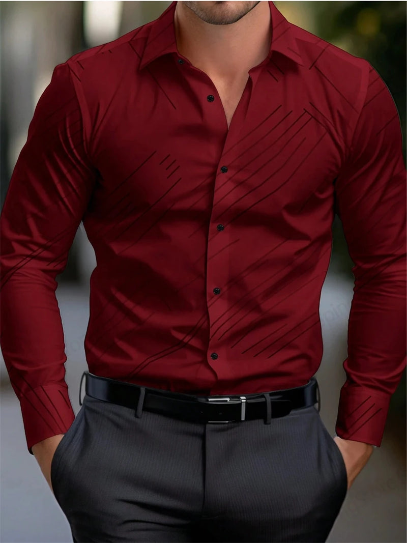 Camisas havaianas de manga comprida masculina, lapela casual de negócios, blusa de praia, roupas masculinas, moda feminina, rua vocacional, verão