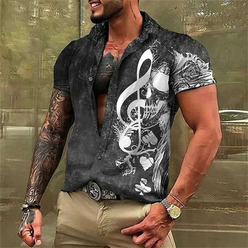 Aloha Musical - Camisa Havaiana com Notas Musicais