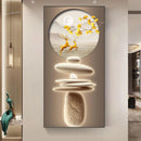 Estilo chinês Zen Pedra Golden Deer Canvas Pintura Wall Art, Rich Tree Posters, Fengshui Wall Art para decoração varanda, sem moldura