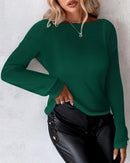 Blusa casual com nervuras bordadas de borboleta para mulheres, gola redonda, manga comprida, camiseta diária, roupas Y2K, moda primavera
