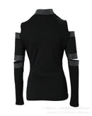 Strass preto feminino de topo apertado, pescoço alto, sem alças, rachado, manga comprida, novo