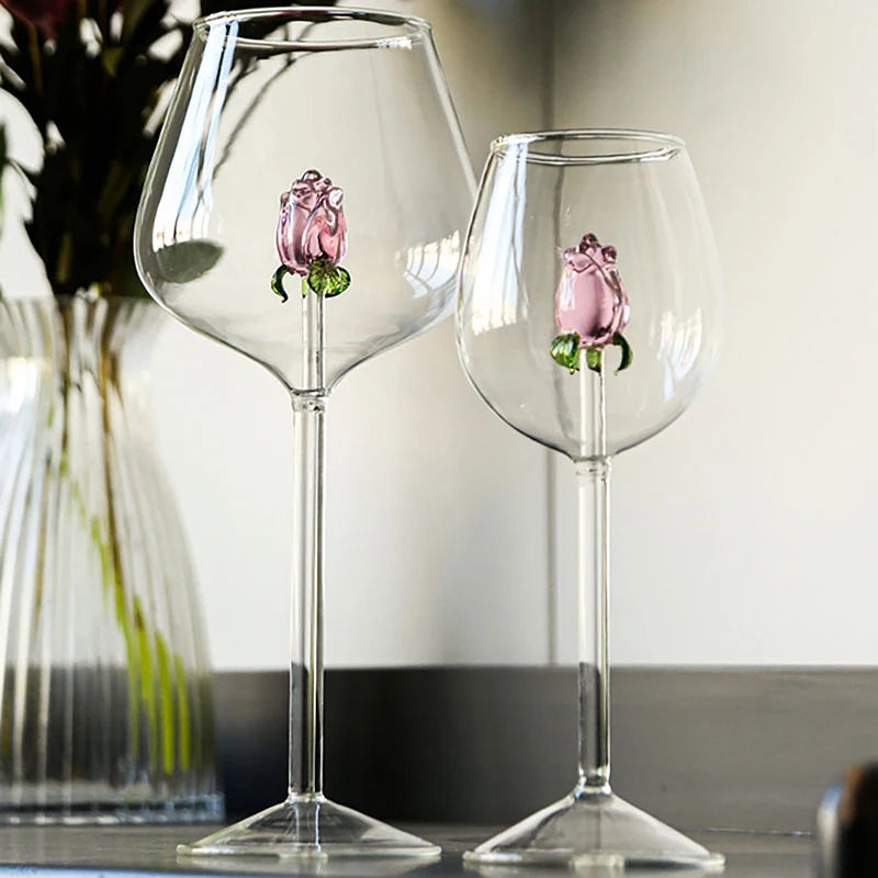 Criativo 3d rosa vidro rosa embutido vermelho branco copos de vinho copo drinkware cálice flauta champanhe doméstico adorável presente dos namorados