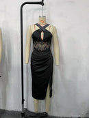 Sexy noite fora vestidos de festa para as mulheres 2022 strass ruched alta fenda contraste rendas espartilho sem mangas halter vestido fino novo