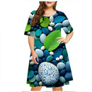 Vestido de gota de chuva verde verde feminino, manga curta, decote em O, solto, vestidos plus size, impressão 3D, mini, casual, moda verão, 5XL, 6XL