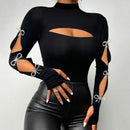 Top justo para mulheres, gola simulada, gola quadrada, camiseta com contas de costura em renda, coleção elegante de blusa sexy