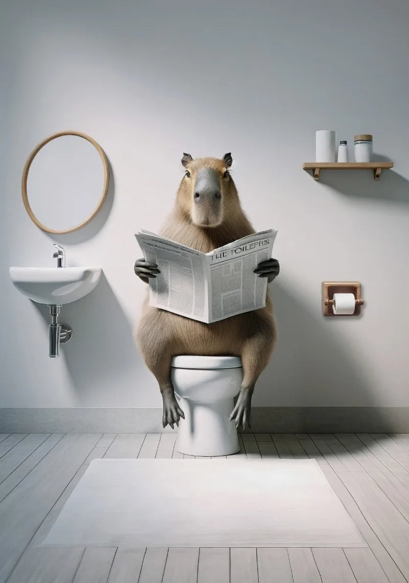 WC Animais Pintura De Lona, Leitura De Jornal, Ovelha Jacaré, Cartaz Doberman Print, Arte Da Parede, Room Pictures, Decoração De Casa