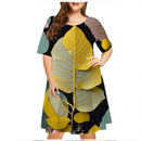 Vestido de gota de chuva verde verde feminino, manga curta, decote em O, solto, vestidos plus size, impressão 3D, mini, casual, moda verão, 5XL, 6XL