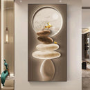 Estilo chinês Zen Pedra Golden Deer Canvas Pintura Wall Art, Rich Tree Posters, Fengshui Wall Art para decoração varanda, sem moldura