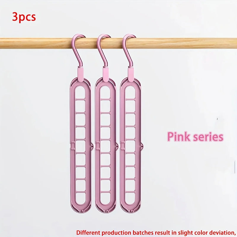 Plastic Foldable Space Saving Cabides, organizador de roupas, cabides resistentes para armário de quarto Wardrobe Home and dor, 9 buracos, 3pcs