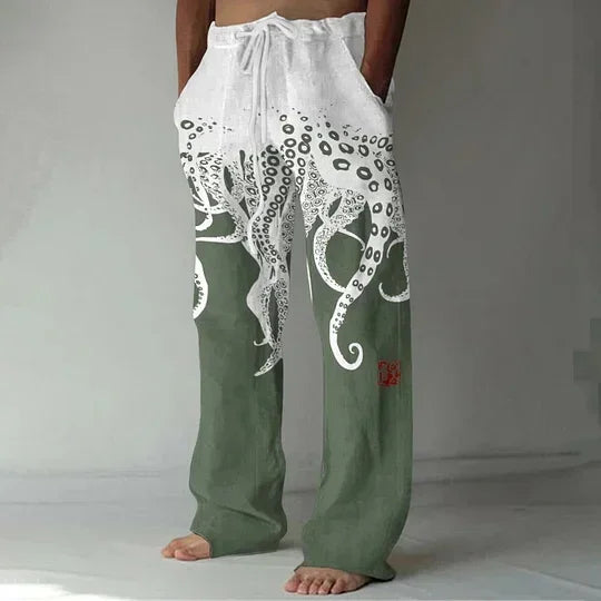 Calça havaiana floral masculina, imagem digital, casual de luxo social fashion, elegante roupa retrô