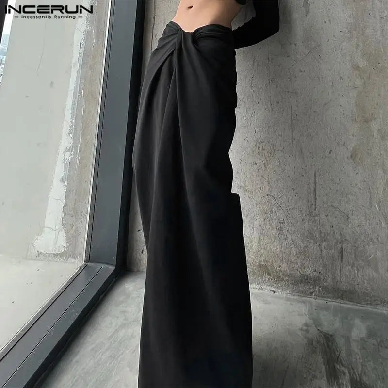 INCERUN-Calças de perna larga masculinas, corredores plissados com zíper, calças casuais, streetwear solto, calças compridas monocromáticas, S-5XL, Moda